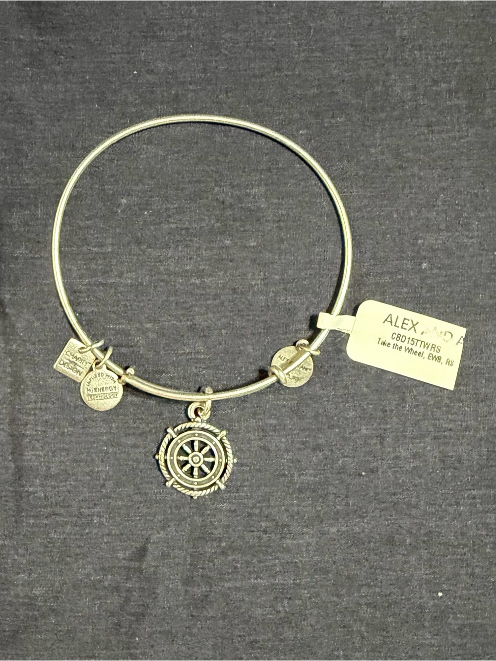 Alex and Ani Silver Tone Nautical Wheel Charm Bangle Bracelet - Silver NWT
